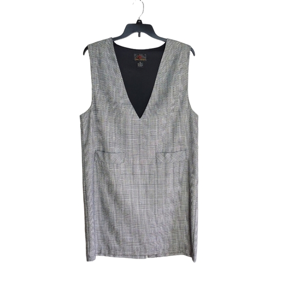 VINTAGE 90's GRUNGE ACADEMIA DRESS BLACK WHITE HOUNDSTOOTH PLUS SIZE 14 - Picture 1 of 7